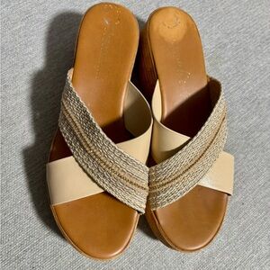 Toscanella Women's Tan Beige Criss-cross Straps Wedge Slide Sandals Sz 10